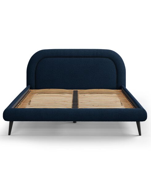 Cadre avec tête de lit Maia velours bouclé bleu foncé - 160x200 cm