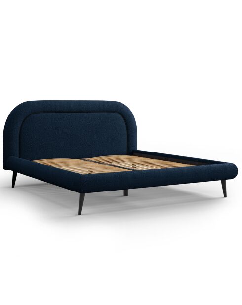 Cadre avec tête de lit Maia velours bouclé bleu foncé - 160x200 cm