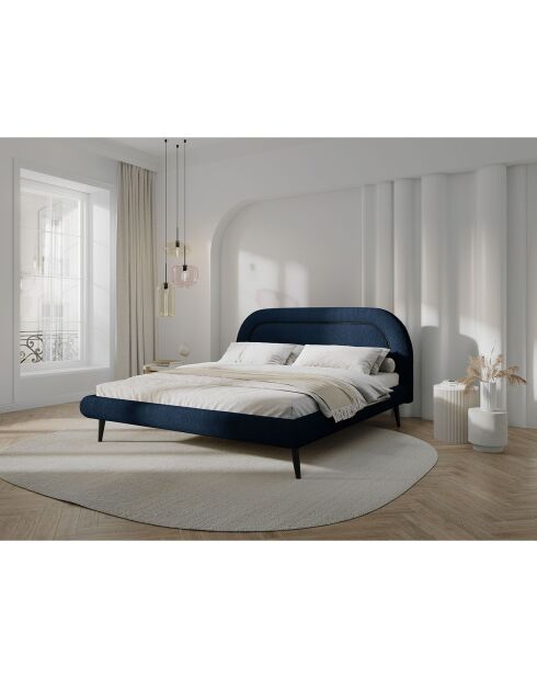 Cadre avec tête de lit Maia velours bouclé bleu foncé - 160x200 cm