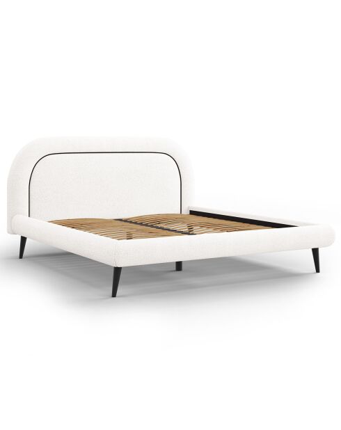 Cadre avec tête de lit Maia velours bouclé blanc - 180x200 cm