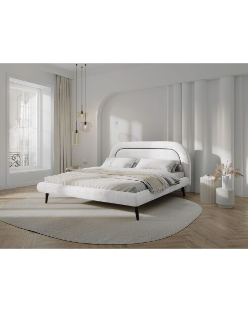 Cadre avec tête de lit Maia velours bouclé blanc - 180x200 cm