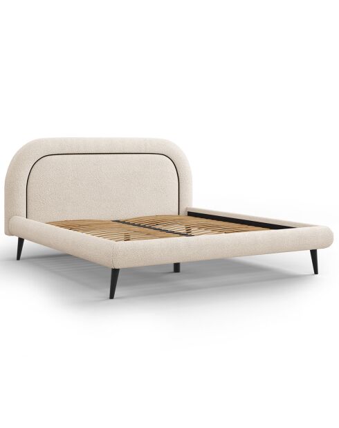 Cadre avec tête de lit Maia velours bouclé beige - 180x200 cm