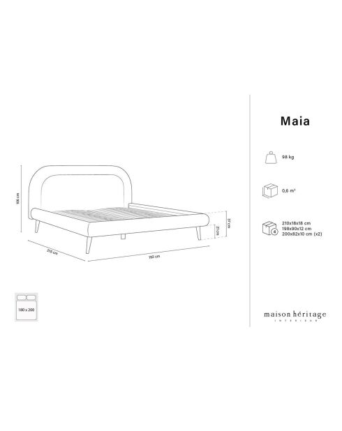 Cadre avec tête de lit Maia velours bouclé beige - 180x200 cm