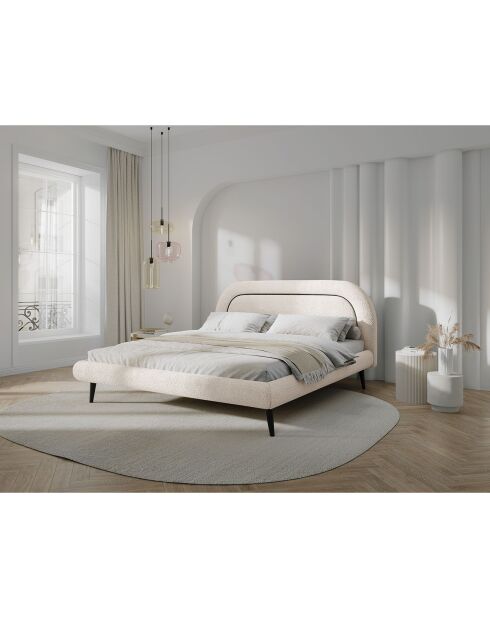 Cadre avec tête de lit Maia velours bouclé beige - 180x200 cm