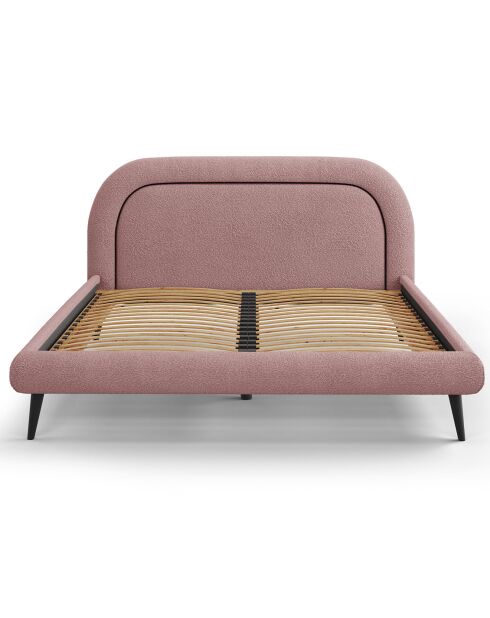 Cadre avec tête de lit Maia velours bouclé rose - 180x200 cm