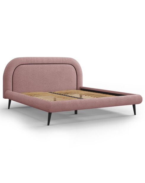 Cadre avec tête de lit Maia velours bouclé rose - 180x200 cm