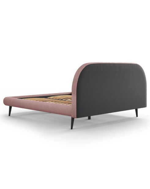 Cadre avec tête de lit Maia velours bouclé rose - 180x200 cm