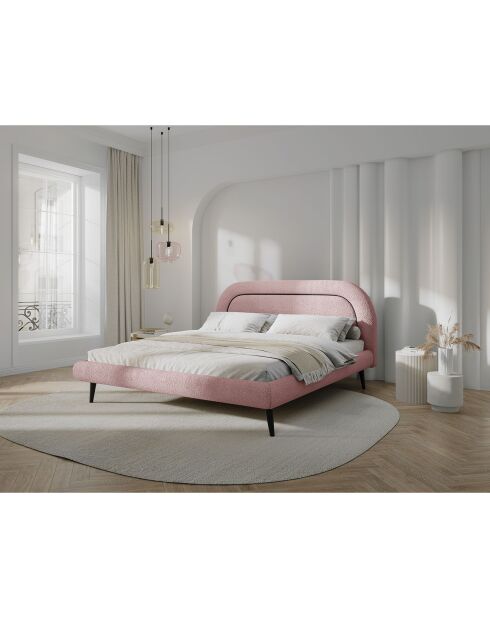 Cadre avec tête de lit Maia velours bouclé rose - 180x200 cm
