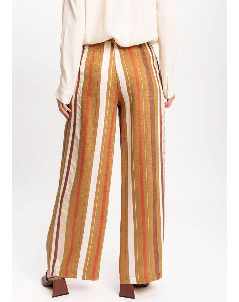 Pantalon en Lin mélangé Cara à rayures caramel