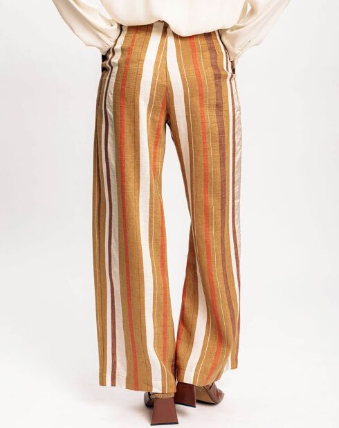 Pantalon en Lin mélangé Cara à rayures caramel
