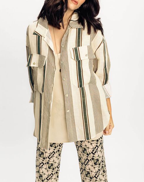 Chemise 100% Lin Joe cactus/beige