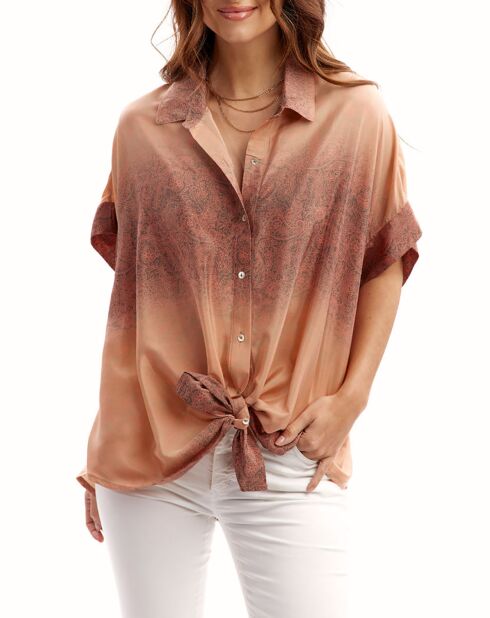 Hemd Sasha aus Seidenmix mit rosafarbenem Aufdruck