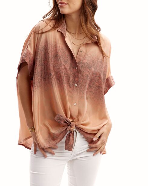 Hemd Sasha aus Seidenmix mit rosafarbenem Aufdruck