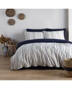 Parure housse de couette 100% Satin de Coton Coastal bleu indigo/crème