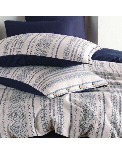 Parure housse de couette 100% Satin de Coton Coastal bleu indigo/crème