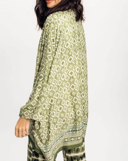 Sasha kimono van zijdemix met groene print