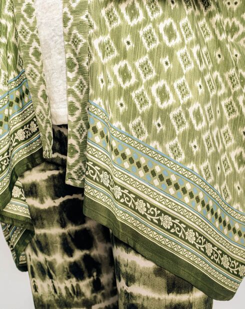 Sasha kimono van zijdemix met groene print