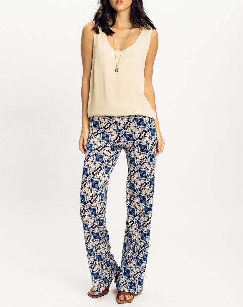 Pantalon Store imprimé bleu arctique/écru