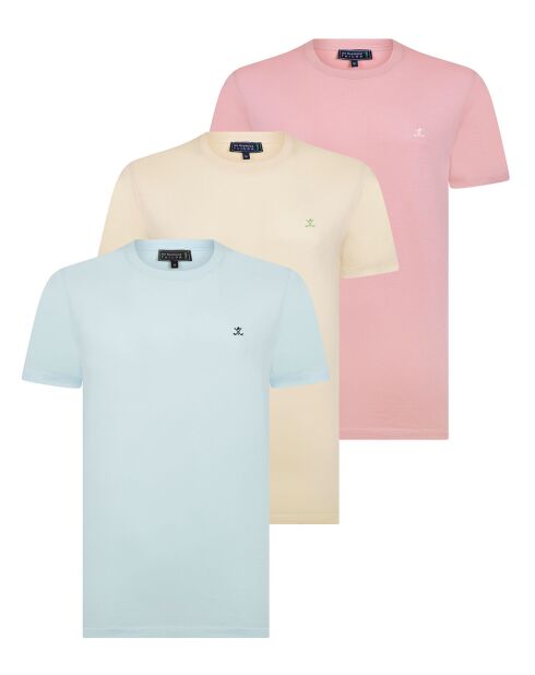 3 T-Shirts Purgs rose/bleu/blanc casse