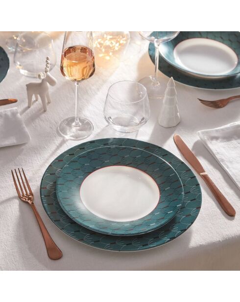 6 Assiettes plates décorées Zadig bleues - D.22 cm