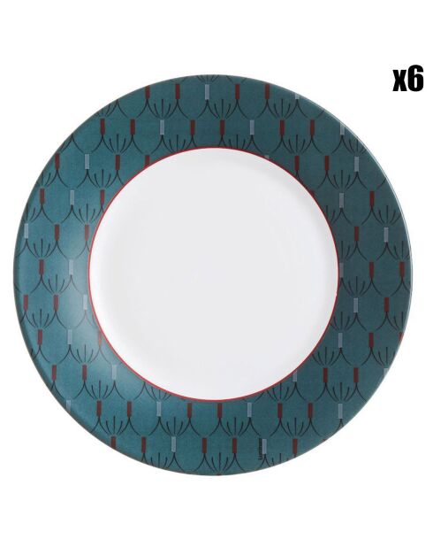 6 Assiettes plates décorées Zadig bleues - D.22 cm