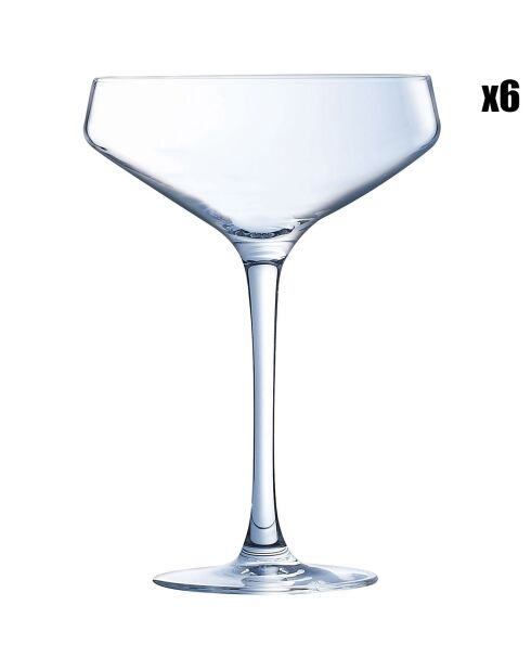 6 transparante champagne- en cocktailglazen -30cl