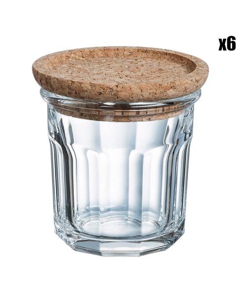 6 Pots Storing Box Cork transparents - 18cl
