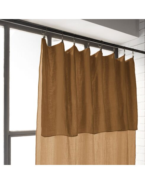 Rideau ajustable + 8 anneaux pince Gaze de coton Gaïa Camel marron