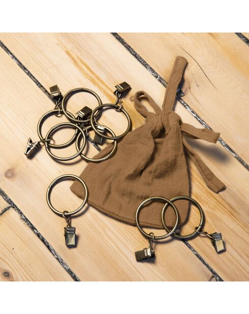 Rideau ajustable + 8 anneaux pince Gaze de coton Gaïa Camel marron