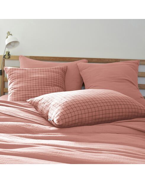 Taie d'oreiller Gaze de coton Gaïa Mix Rose pêche rose