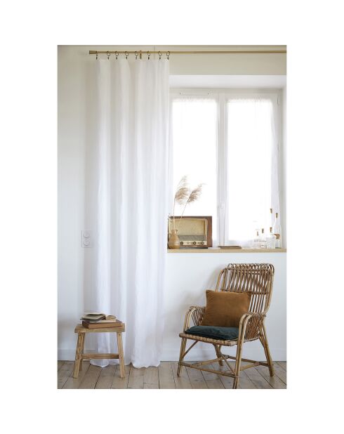 Rideau ajustable + 8 anneaux pince Lin lavé Soline Craie blanc