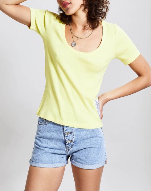 T-Shirt Rose côtelé jaune