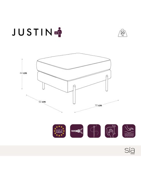 Pouf Velours Justin bleu- 70x50x78 cm