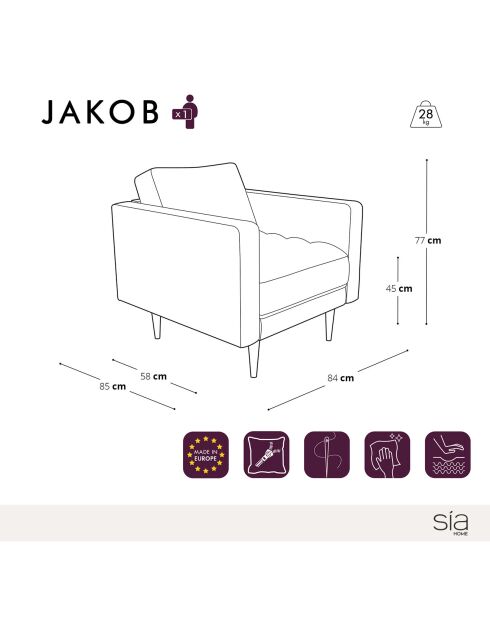 Fauteuil Velours Jakob bleu nuit - 84x85x77 cm