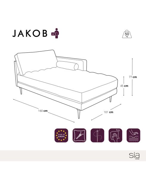 Jakob gerades Tagesbett aus beigem Samt - 101 x 160 x 77 cm