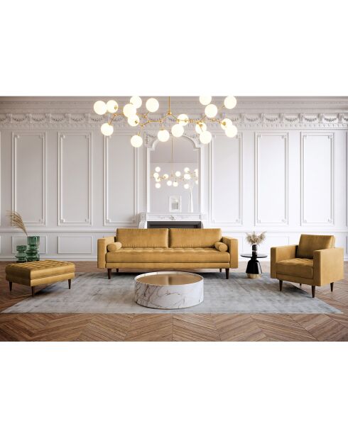 Jakob mosterdgele fluwelen 3-zitsbank - 189x85x77 cm