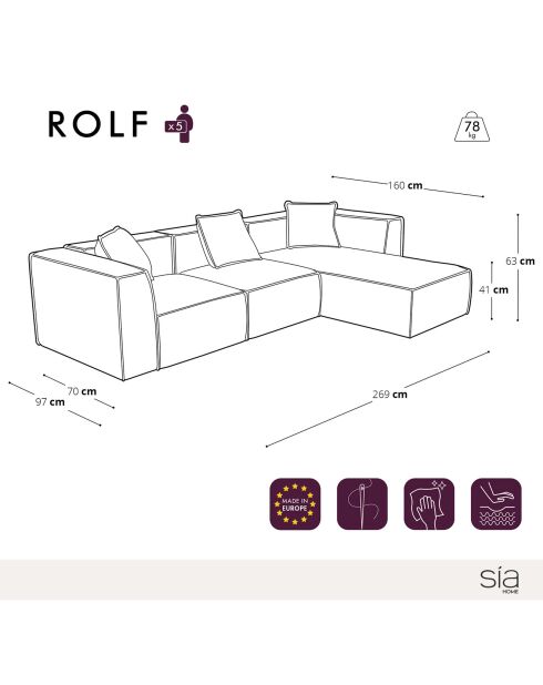 Canapé Bouclette grand angle droit Rolf blanc cassé - 277x170x63 cm