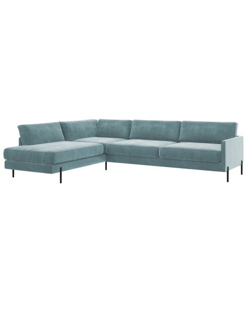 Blaues, linkes Weitwinkelsofa aus Samt, 256 x 200 x 78 cm