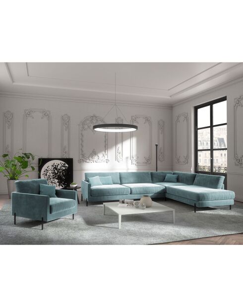 Justin Blue breites rechtwinkliges Samtsofa - 256x200x78 cm