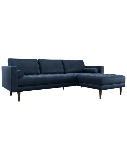 Canapé Velours d'angle droit Jakob bleu nuit - 262x85/ 160x77 cm