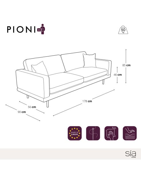 Bouclette 3-Sitzer-Sofa Pioni creme/cognac - 208x90x85 cm