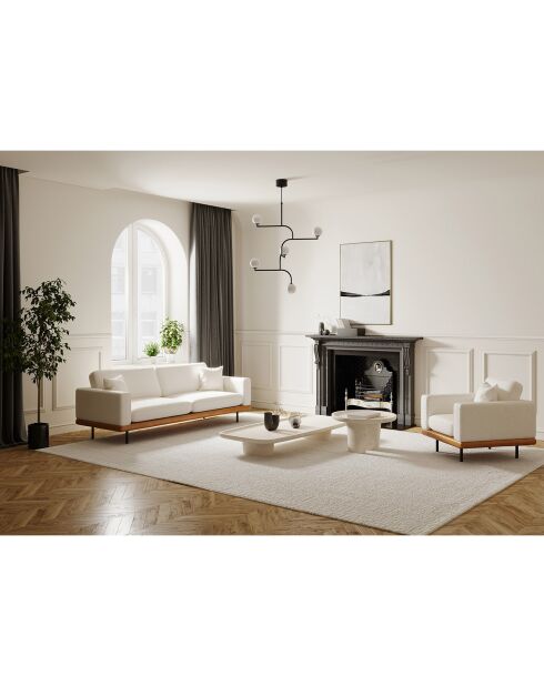 Bouclette 3-Sitzer-Sofa Pioni creme/cognac - 208x90x85 cm