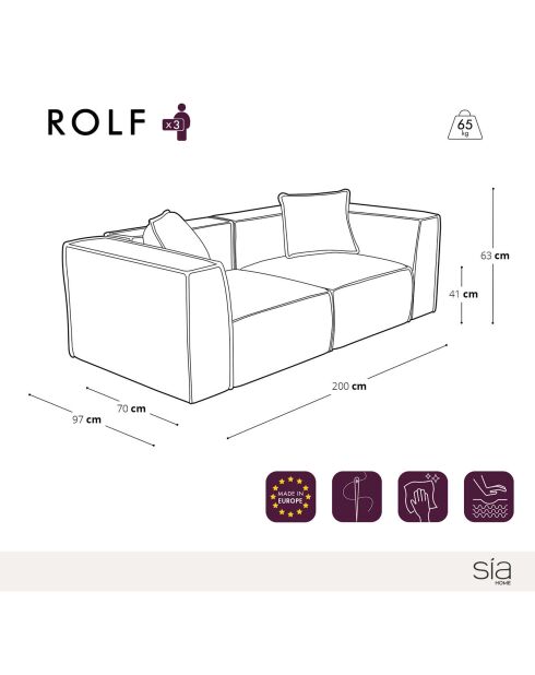 Canapé Bouclette 3 Places Rolf gris clair - 200x97x63 cm