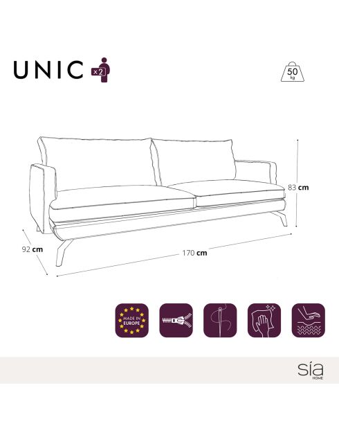 Unic Trame 2-Sitzer-Sofa aus Stoff, 170 x 92 x 83 cm, beige