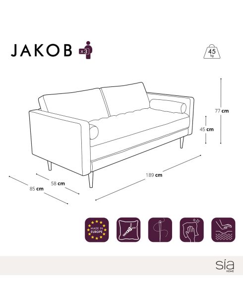 Divano Jakob Velvet 4 posti Midnight Blue - 219x85x77 cm