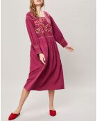 Robe midi brodée Mexico cassis