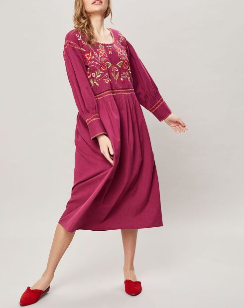 Robe midi brodée Mexico cassis