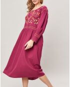 Robe midi brodée Mexico cassis