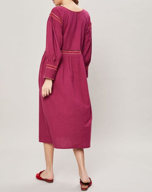 Robe midi brodée Mexico cassis