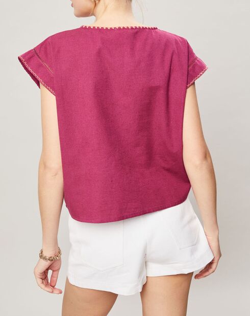 Top brodé Mexico imprimé cassis